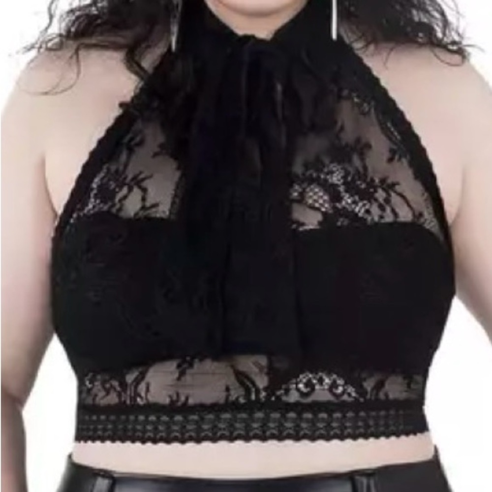 Black Lace Halter Crop Top